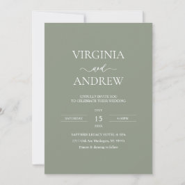 Invitación Boda Boho Flor Silvestre Verde Monograma Moderno