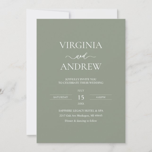Invitación Boda Boho Flor Silvestre Verde Monograma Moderno (Anverso)