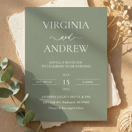 Invitación Boda Boho Flor Silvestre Verde Monograma Moderno