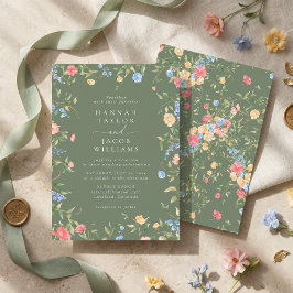 Invitación Boda Boho Flor Silvestre Verde Salvia