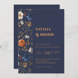Invitación Boda Boho Floral Blue Rust