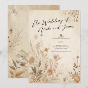 Invitación Boda Boho Floral Botánica Delicada Vintage