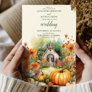 Invitación Boda Boho Floral de calabaza Scrip