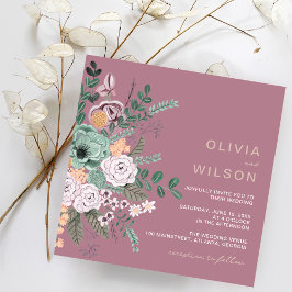 Invitación Boda Boho Floral de Verano en Mauve de Eucalipto