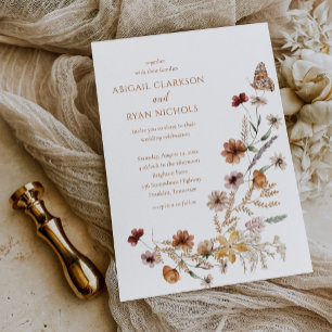 Invitación Boda Boho Floral Mariposa Flores Silvestres