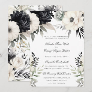 Invitación Boda Boho Floral Negra Crema Oscura