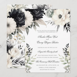 Invitación Boda Boho Floral Negra Crema Oscura