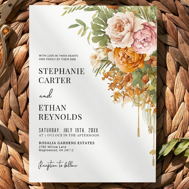 Invitación Boda Boho Floral Rosa Terracota Rústica  (Subido por el creador)