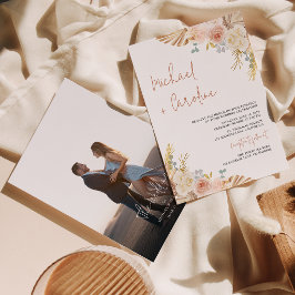 Invitación Boda Boho Floral Terracota Pampas Foto Script