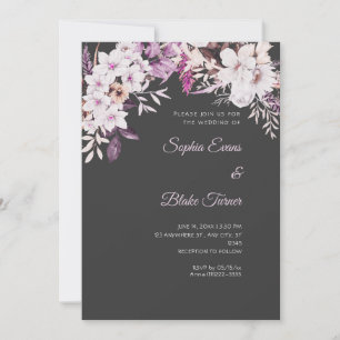 Invitación Boda Boho Flores Blancas Sombra Gris Invierno