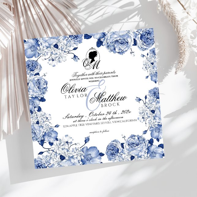 Invitación Boda Boho Flores De Jardín Rosa Azul Elegante (Subido por el creador)