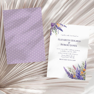 Invitación Boda Boho Flores Silvestres Acuarela Lila Lavanda