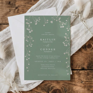 Invitación Boda Boho Flores Silvestres Salvia Verde Baby's Br