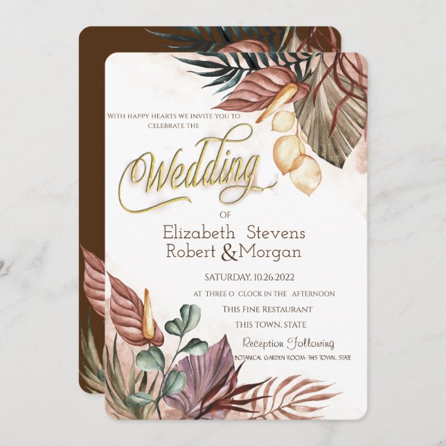 Invitación Boda Boho Flowers (Anverso / Reverso)