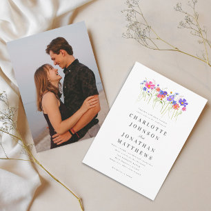 Invitación Boda boho foto de flores silvestres vibrantes y co