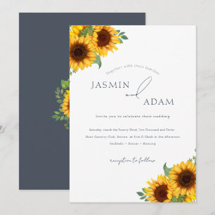 Invitación Boda Boho Girasol Floral Pizarra Azul