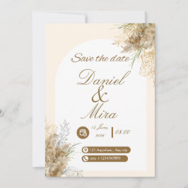 Invitación Boda Boho Gold Pampas Arco Totalmente Editable 
