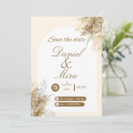 Invitación Boda Boho Gold Pampas Arco Totalmente Editable