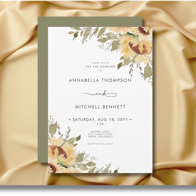 Invitación Boda Boho Grande de Girasoles Rústicos Suaves (Soft Rustic Large Boho Sunflowers Wedding Invitation)