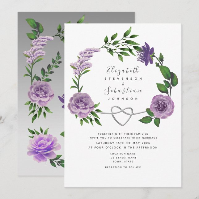 Invitación Boda Boho Lavanda Púrpura (Anverso / Reverso)