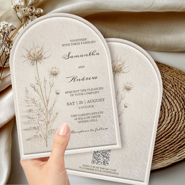 Invitación Boda Boho Marfil Pampas Arco con Código QR RSVP (Subido por el creador)