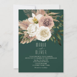 Invitación Boda Boho Melocotón y Verde Esmeralda