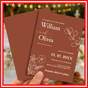 Invitación Boda Boho Minimalista Terracota Naranja Quemada