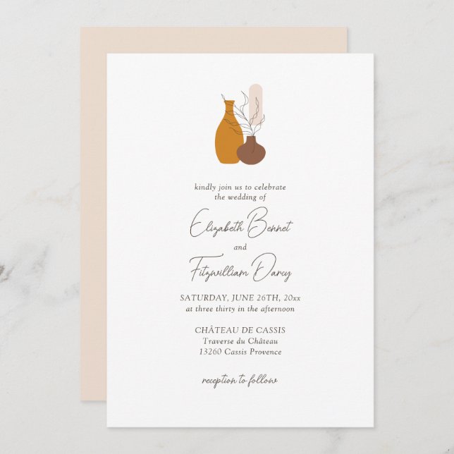 Invitación Boda Boho Minimalista Vases (Anverso / Reverso)