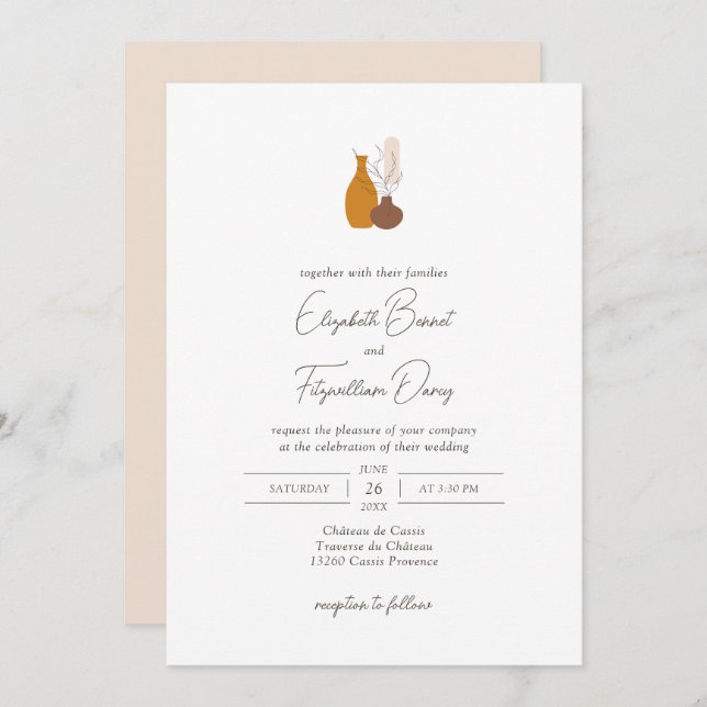 Invitación Boda Boho Minimalista Vases (Anverso / Reverso)