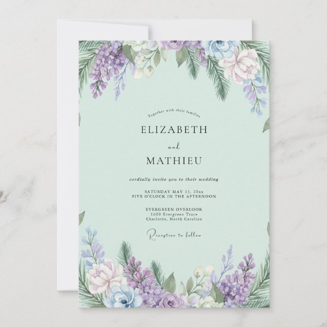 Invitación Boda Boho Mint Amethyst Wisteria (Anverso)