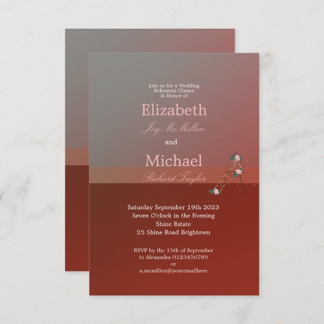 Invitación Boda Boho Moda Teepee Tipi Ensayo Cena (Anverso / Reverso)