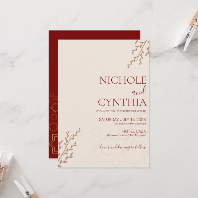 Invitación Boda Boho Moderno de Terracota Naranja Quemada (Anverso/Reverso In Situ)