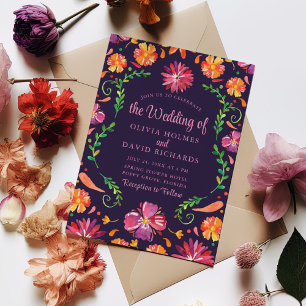 Invitación Boda Boho Morple Colorful Mexican Floral Fiesta