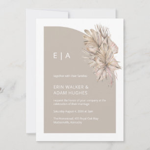 Invitación Boda Boho Natural Minimalista Monograma Medio Arco