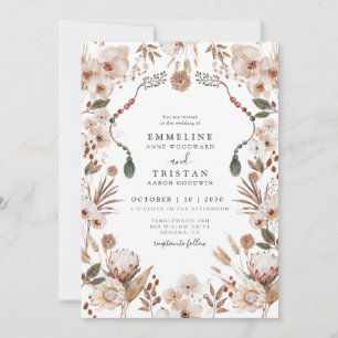 Invitación Boda Boho Neutral Flores Silvestres