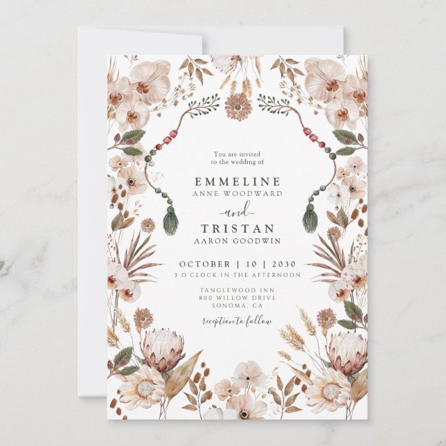 Invitación Boda Boho Neutral Wildflowers (Anverso)