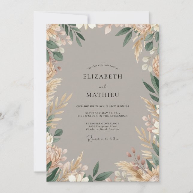 Invitación Boda Boho Orgánica Beige (Anverso)