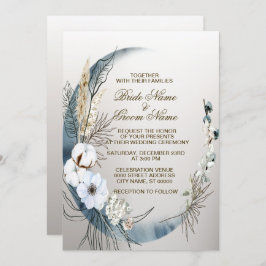 Invitación Boda Boho Orquídea Blanca Fiesta de la Luna Azul