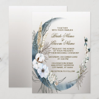 Invitación Boda Boho Orquídea Blanca Fiesta de la Luna Azul