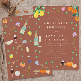 Invitación Boda Boho Otoño Citricos y Vino Terracota Beige