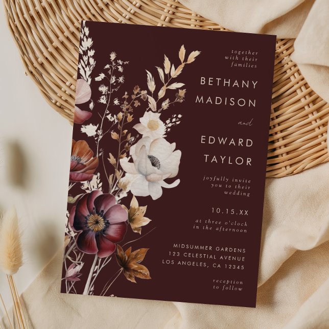 Invitación Boda Boho Otoño Flor Silvestre Marrón (Subido por el creador)