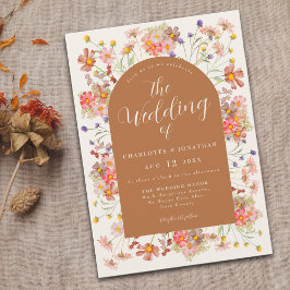 Invitación Boda Boho Otoño Flores Silvestres Naranja Quemado