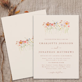 Invitación Boda Boho Otoño Flores Silvestres Terracota Beige