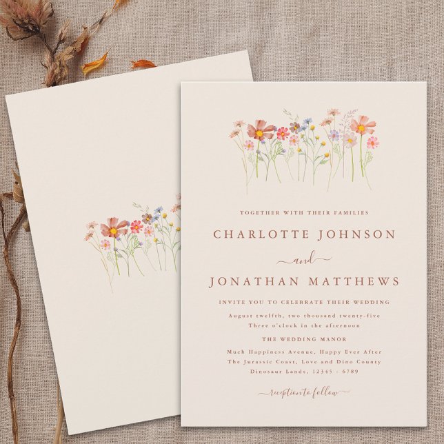 Invitación Boda Boho Otoño Flores Silvestres Terracota Beige (Boho fall Wildflower floral beige terracotta Wedding invitation Watercolor garden flowers elegant)