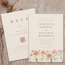 Invitación Boda Boho Otoño Flores Silvestres Terracota Beige