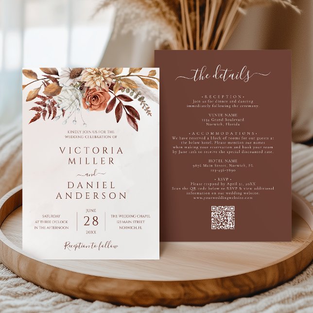 Invitación Boda Boho Otoño Terracota Óxido Flores Terrosas (Subido por el creador)