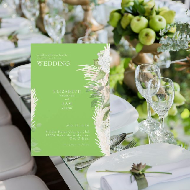 Invitación Boda Boho Pampas Cal Hydrangea Verde Lima Blanco (Subido por el creador)