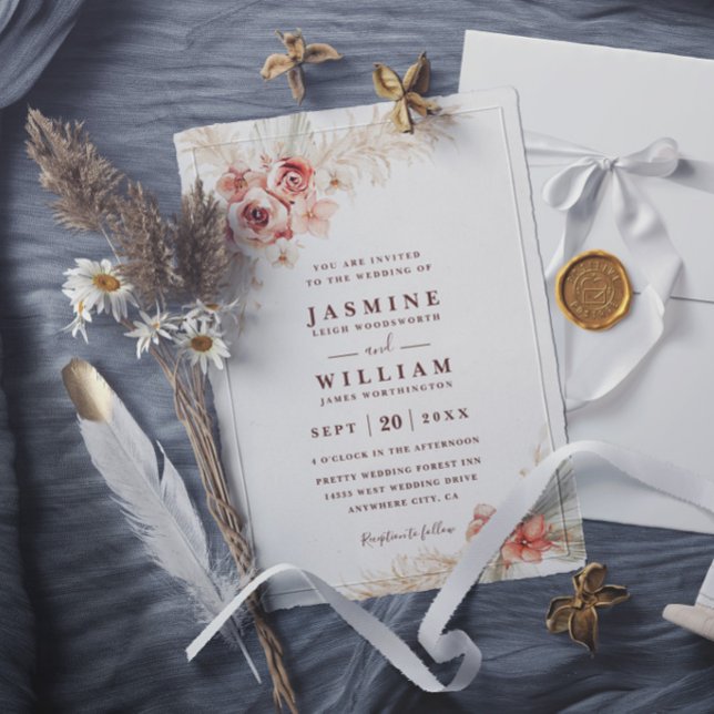 Invitación Boda Boho Pampas Floral Elegante Rústica Chic (Subido por el creador)