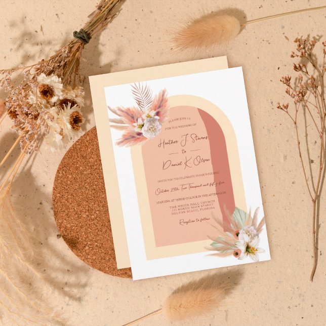 Invitación Boda Boho Pampas Grass Floral Beige Terracotta (Subido por el creador)