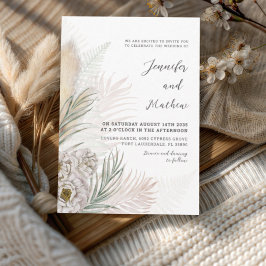 Invitación Boda Boho Pampas Grass & Floral Blanco